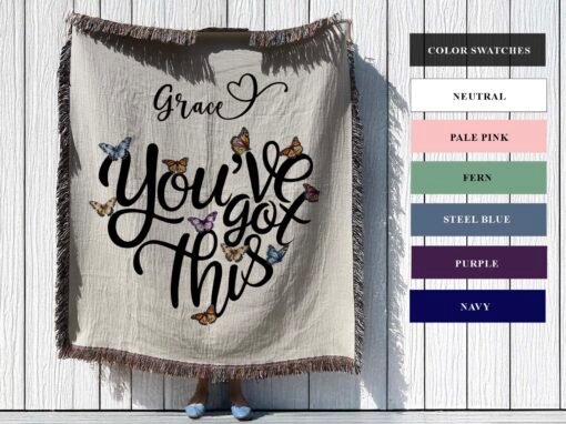 neutral personalized woven blanket
