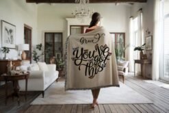 neutral personalized woven blanket