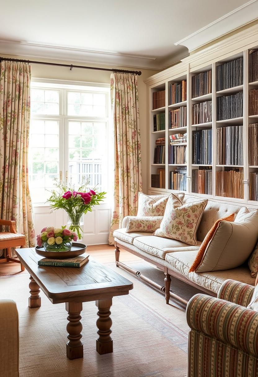 A cozy corner with chintz-covered cushions and antique silverware