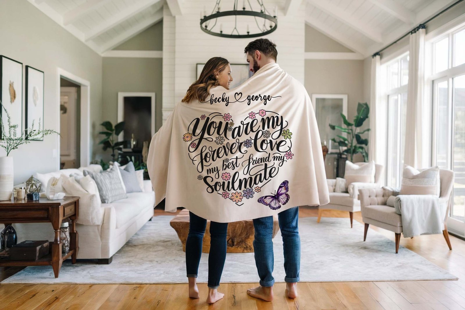 Personalized white sherpa blanket