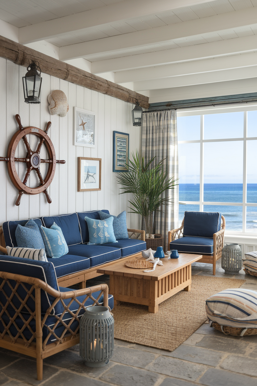 Coastal decor with nautical accents and natural textures