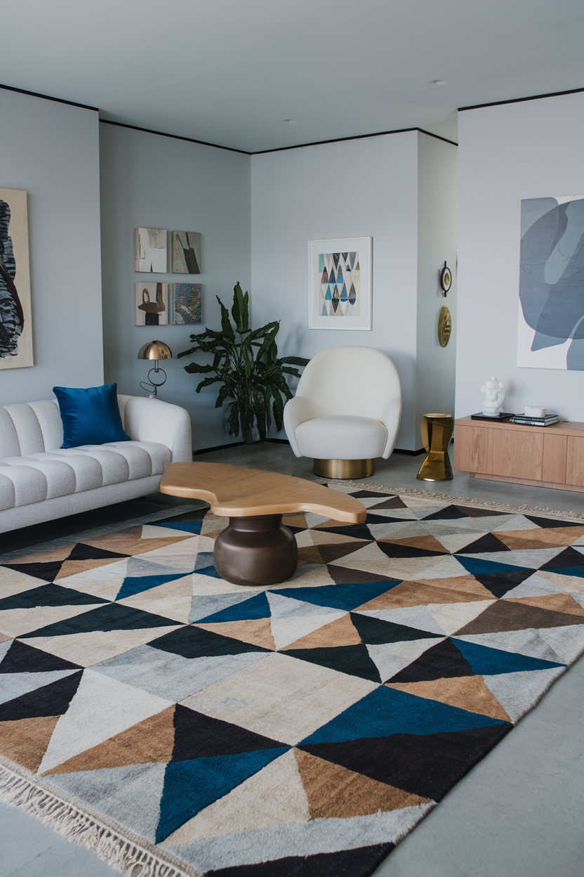 Geometric-patterned rug in a modern living room