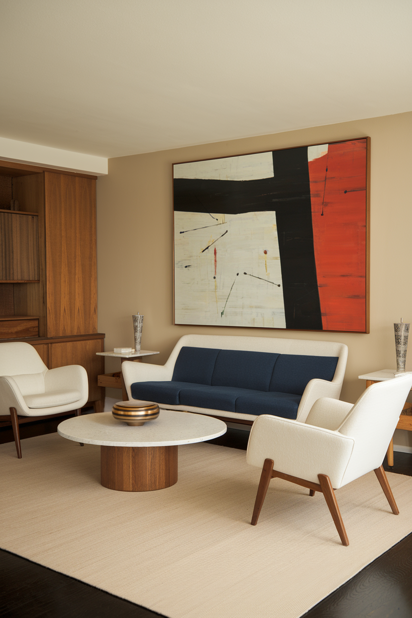 Large abstract painting on a living room wall