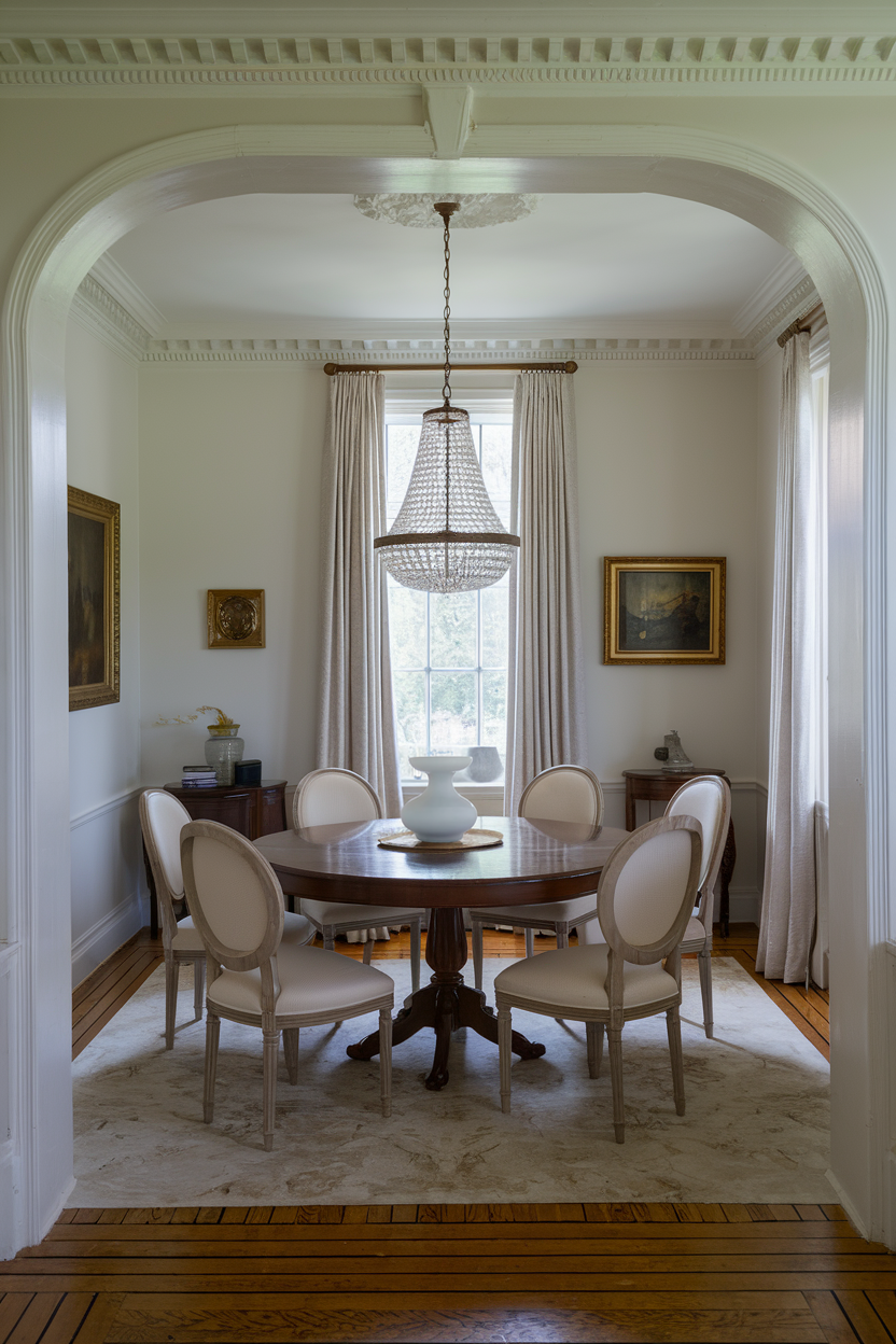 Traditional dining room with a crystal chandelier