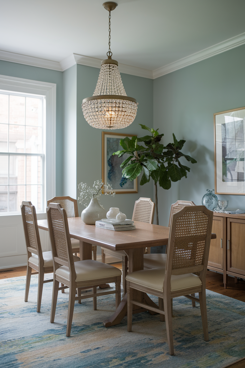 Dining room with crystal chandelier