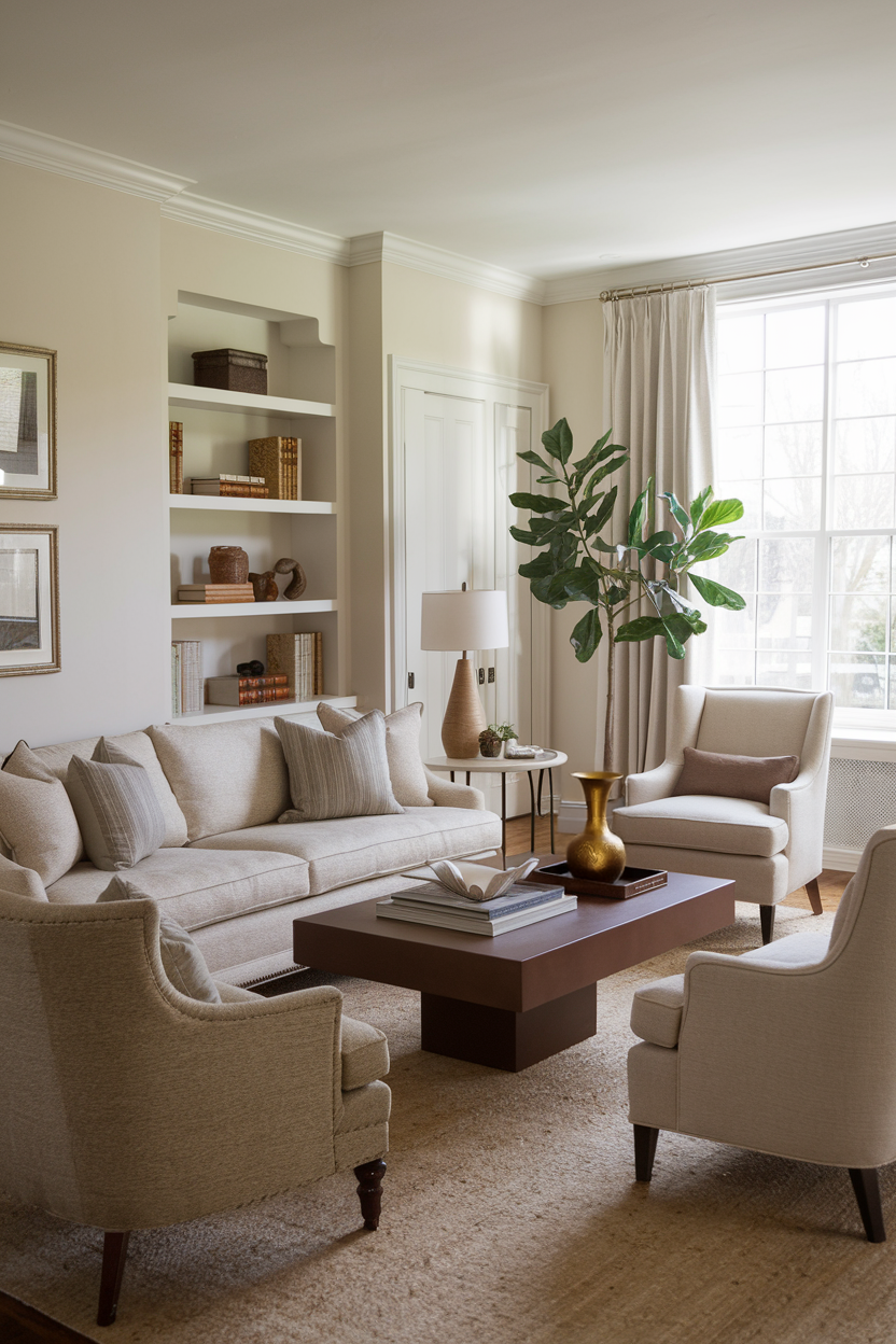 Neutral living room with a blend of furniture