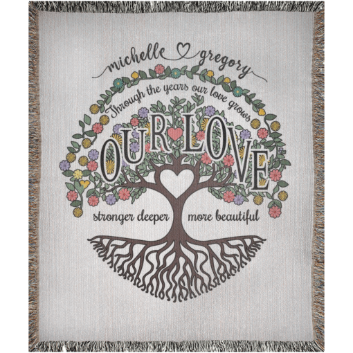 Personalized 100% Cotton Woven Blanket (Through The Years Our Love Grows Stronger Deeper More Beautiful)