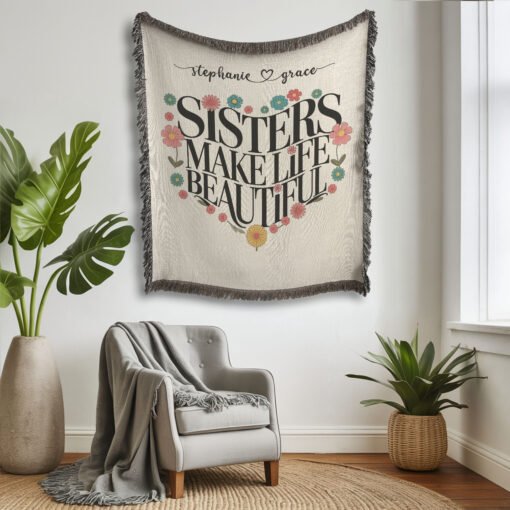Personalized 100% Cotton Woven Blanket (Sisters Make Life Beautiful) - Image 3
