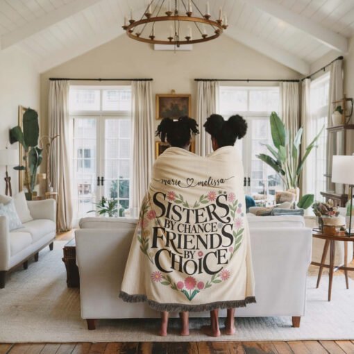 Personalized 100% Cotton Woven Blanket (Sisters By Chance Friends By Choice)