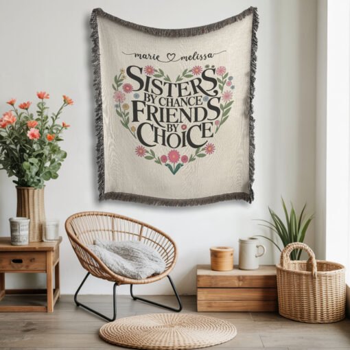 Personalized 100% Cotton Woven Blanket (Sisters By Chance Friends By Choice) - Image 2