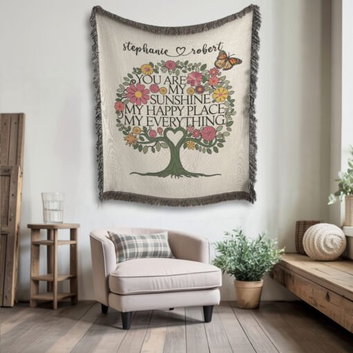 Personalized 100% Cotton Woven Blanket (You Are My Sunshine My Happy Place My Everything) - Image 3