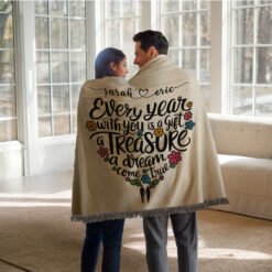 Personalized 100% Cotton Woven Blanket (Every Year With You Is A Gift A Treasure A Dream Come True)