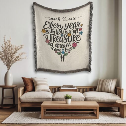 Personalized 100% Cotton Woven Blanket (Every Year With You Is A Gift A Treasure A Dream Come True) - Image 3