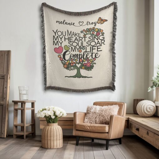 Personalized 100% Cotton Woven Blanket (You Make My Heart Sing My Soul Soar My Life Complete) - Image 3