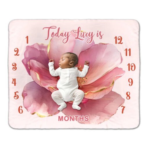 Personalized Pretty In Pink Blossom Baby Milestone Blanket