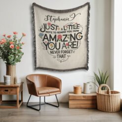 Alternative view of Personalized 100% Cotton Woven Blanket (Just A Little Note To Remind You How Amazing You Are. Never Forget That)