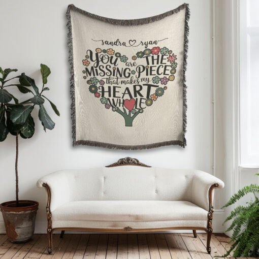 Personalized 100% Cotton Woven Blanket (You Are The Missing Piece That Makes My Heart Whole) - Image 3