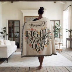 Personalized 100% Cotton Woven Blanket (Fight With Faith And Unwavering Hope In God)