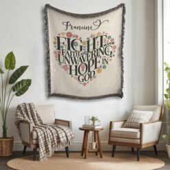 Alternative view of Personalized 100% Cotton Woven Blanket (Fight With Faith And Unwavering Hope In God)