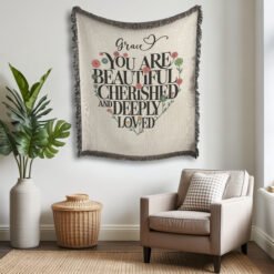 Alternative view of Personalized 100% Cotton Woven Blanket (You Are Beautiful Cherished And Deeply Loved)
