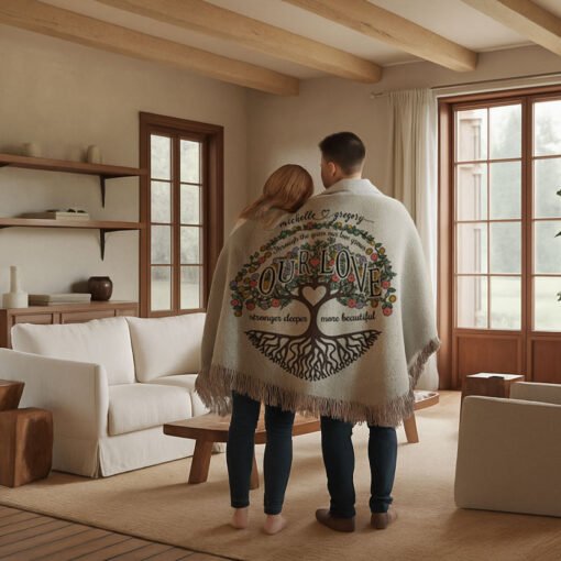 Personalized 100% Cotton Woven Blanket (Through The Years Our Love Grows Stronger Deeper More Beautiful)