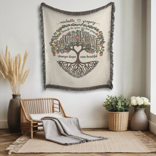 Personalized 100% Cotton Woven Blanket (Through The Years Our Love Grows Stronger Deeper More Beautiful) - Image 3