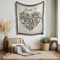 Alternative view of Personalized 100% Cotton Woven Blanket (You Are Brave Radiant And Resilient And More Loved Than You Know)