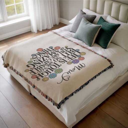 Personalized 100% Cotton Woven Blanket (Life Is Tough But So Are You. You Are Capable Of Amazing Things) - Image 3