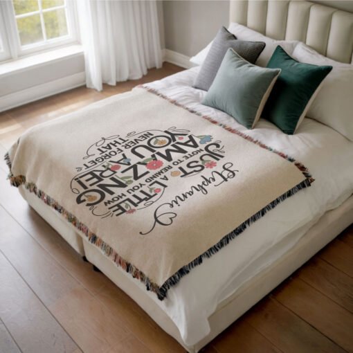 Personalized 100% Cotton Woven Blanket (Just A Little Note To Remind You How Amazing You Are. Never Forget That) - Image 3