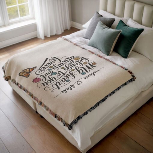 Personalized 100% Cotton Woven Blanket (My Heart Belongs To You Always And Forever) - Image 2
