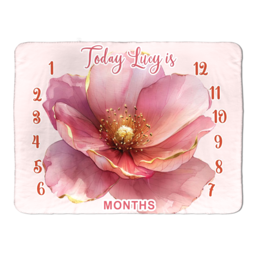 Personalized Pretty In Pink Blossom Baby Milestone Blanket - Image 3