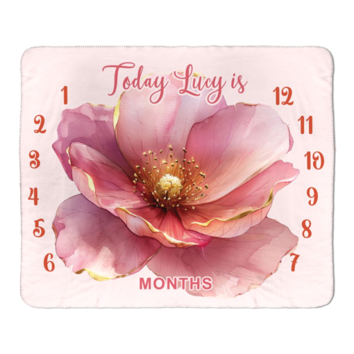 Personalized Pretty In Pink Blossom Baby Milestone Blanket - Image 2