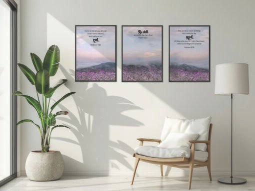 Scripture Wall Art- Set of 3, Peaceful Bible Verse Wall Art- Matthew 11:28, Psalm 46:10, Romans 8:28