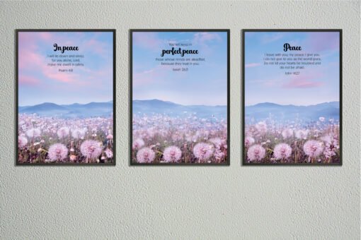Scripture Wall Art- Set of 3 Peaceful Bible Verse Wall Art- Psalm 4:8, Isaiah 26:3, John 14:27 - Image 2