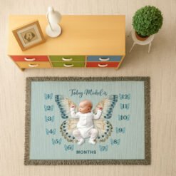 Personalized 100% Cotton Woven Baby Milestone Blanket – Blue Butterfly Design