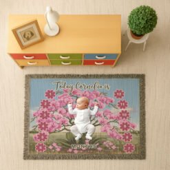 Personalized 100% Cotton Woven Baby Milestone Blanket – Orchid Tree Design