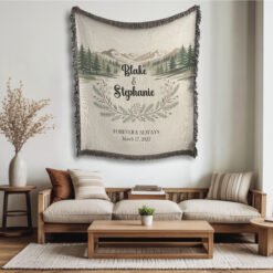 Alternative view of Personalized 100% Cotton Woven Blanket- Whispering Pines