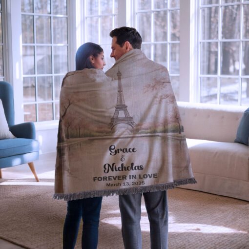 Personalized 100% Cotton Woven Blanket- Parisian Bloom - Image 3