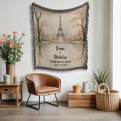 Alternative view of Personalized 100% Cotton Woven Blanket- Parisian Bloom