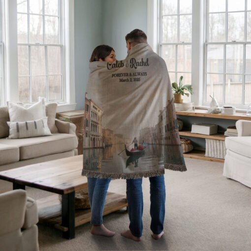 Personalized 100% Cotton Woven Blanket- Canal Serenade - Image 3