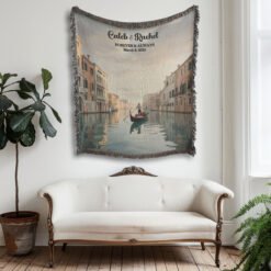 Alternative view of Personalized 100% Cotton Woven Blanket- Canal Serenade