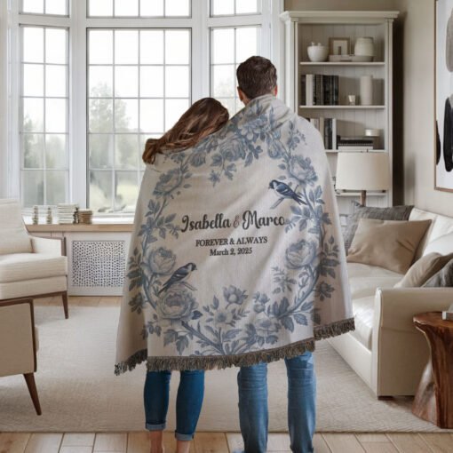 Personalized 100% Cotton Woven Blanket- Midnight Blossoms - Image 3
