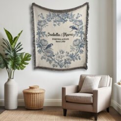 Alternative view of Personalized 100% Cotton Woven Blanket- Midnight Blossoms