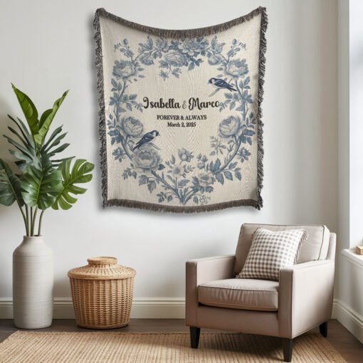 Personalized 100% Cotton Woven Blanket- Midnight Blossoms - Image 2