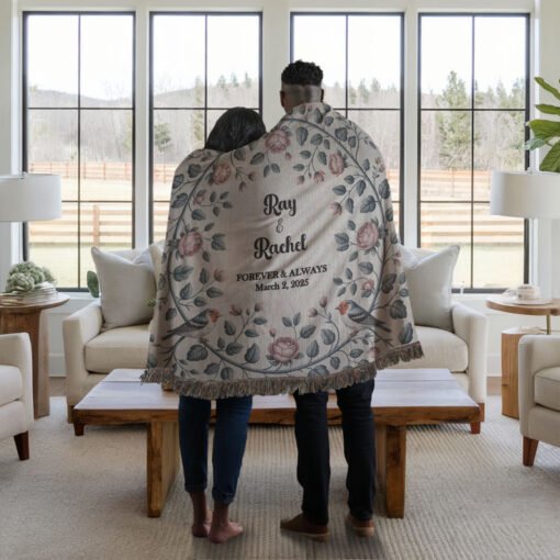 Personalized 100% Cotton Woven Blanket- Blossoms & Vows - Image 3