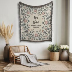 Alternative view of Personalized 100% Cotton Woven Blanket- Blossoms & Vows