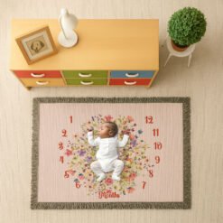 Personalized 100% Cotton Woven Baby Milestone Blanket – Wildflower Design