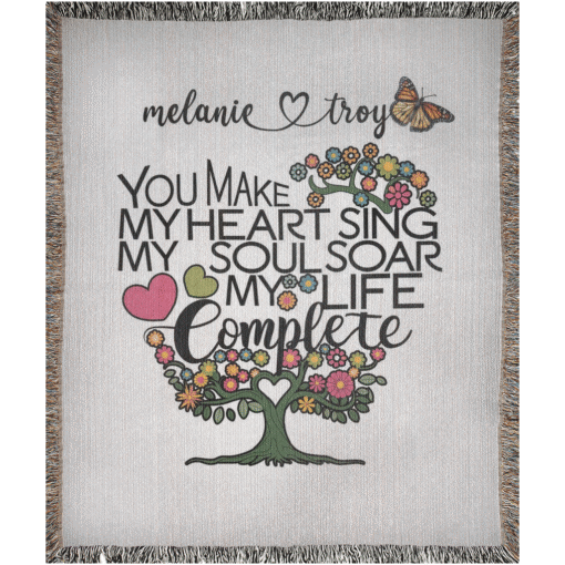 Personalized 100% Cotton Woven Blanket (You Make My Heart Sing My Soul Soar My Life Complete) - Image 5