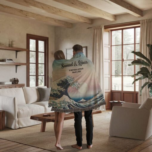 Personalized 100% Cotton Woven Blanket- Moonlit Tide - Image 3