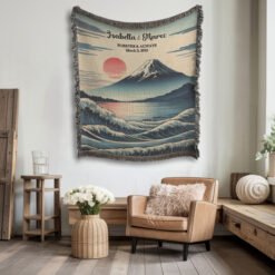 Alternative view of Personalized 100% Cotton Woven Blanket- Moonlit Tide